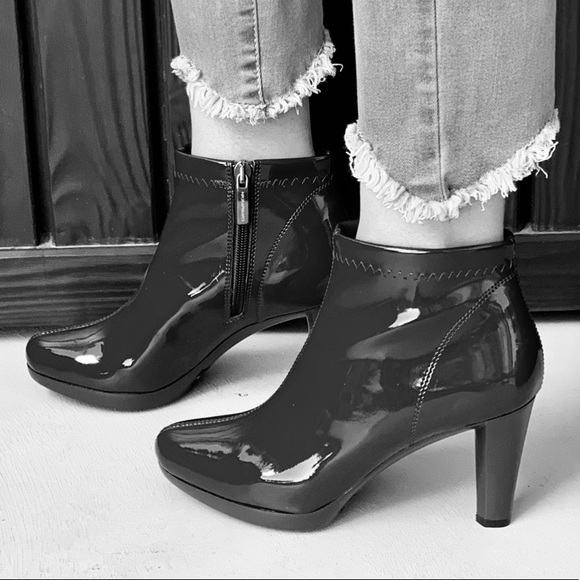 Black Patent Stiletto Heel Ankle Booties - Picture 2 of 3